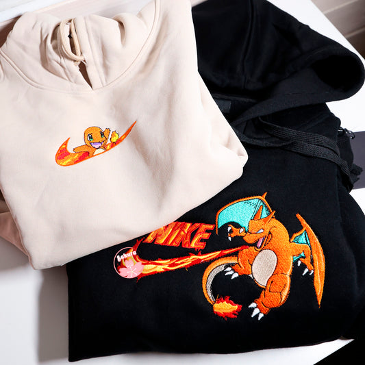 Charmander & Charizard set di 2 felpe/tshirts con ricamo