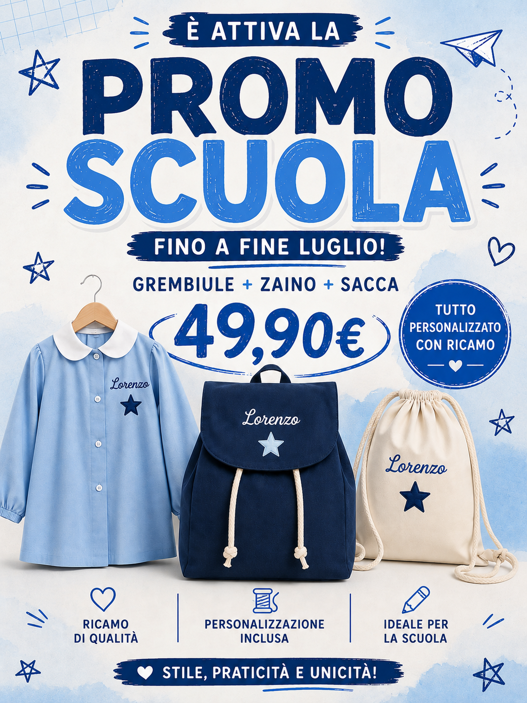 Grembiule a quadretti azzurro